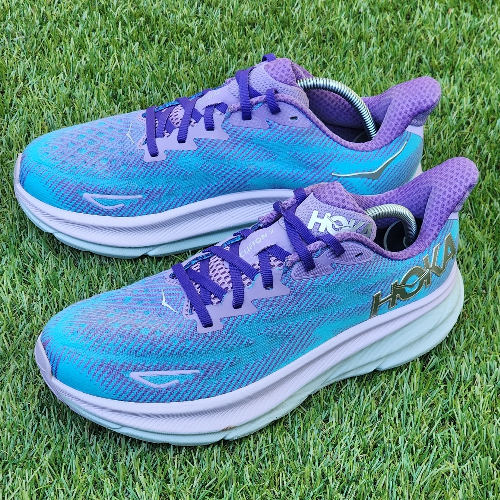 Hoka One One Clifton 8 Women's Turquoise Purple Athletic Running Shoes Size 8B